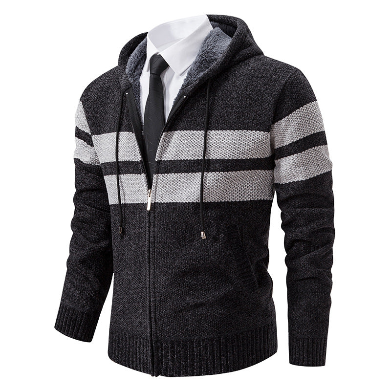 Herren nan gestrickte Kapuzenjacke mit Teddyfutter, verdecktem Reißverschluss und kontrastreifen Echo Archiv