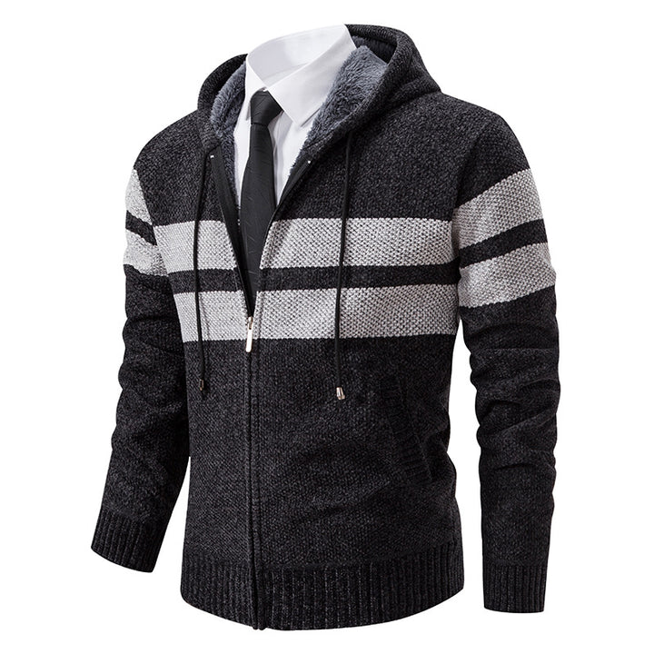Herren nan gestrickte Kapuzenjacke mit Teddyfutter, verdecktem Reißverschluss und kontrastreifen Echo Archiv