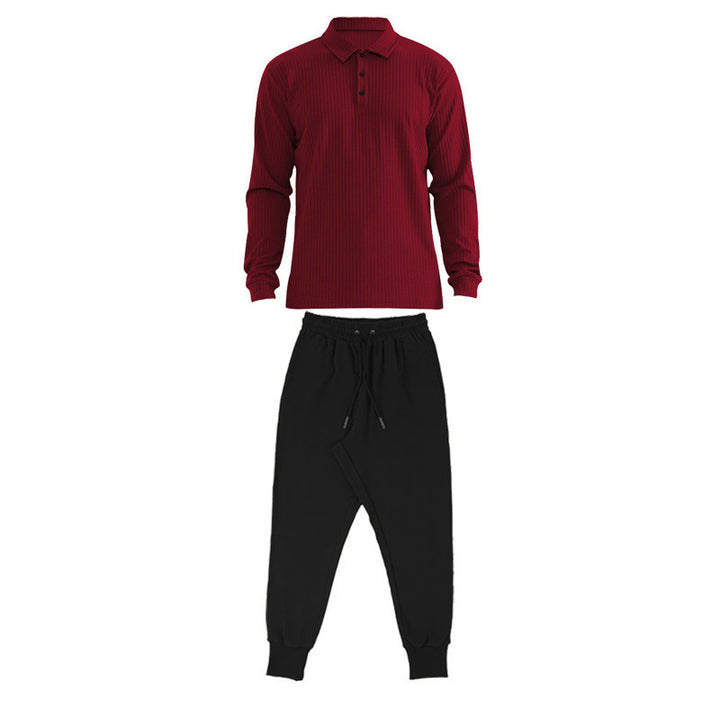 Herren Sportliches Langarm-Polo und Jogginghose Set Echoarchiv