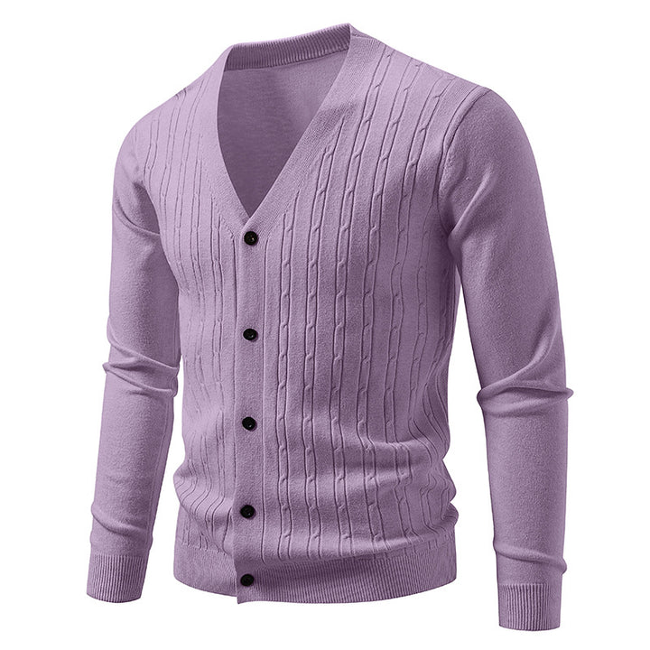 Herren nan Feinstrick-Cardigan mit tiefem V-Ausschnitt schmaler Passform und vertikalem Zopfstrick Echo Archiv