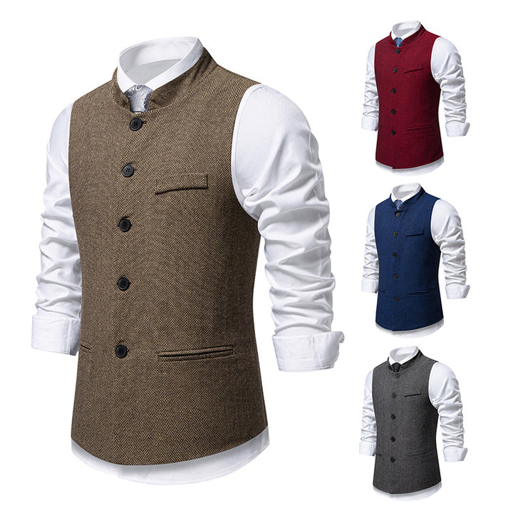 Herren nan elegante Weste mit Stehkragen und Fischgrätmuster aus Wollmix Echo Archiv