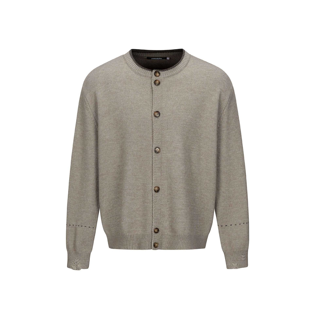 Unisex Schlichte Strickjacke mit Rundhals, Holzknopfleiste und geripptem Saum Echoarchiv