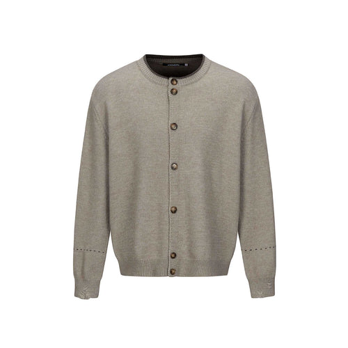 Unisex Schlichte Strickjacke mit Rundhals, Holzknopfleiste und geripptem Saum Echoarchiv