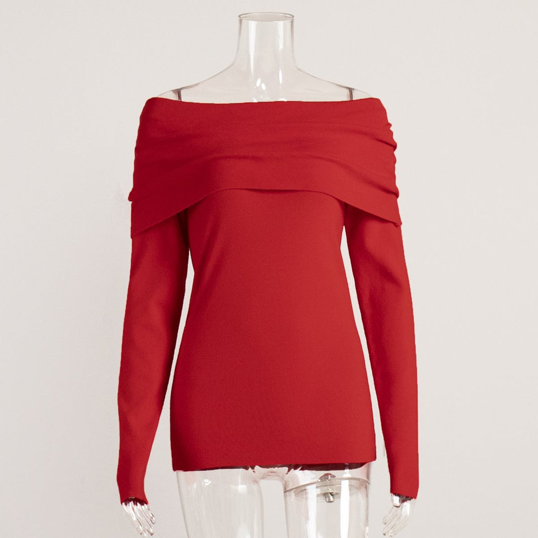Damen schulterfreier Feinstrick-Pullover mit umlegbarem Carmenkragen Echo Archiv