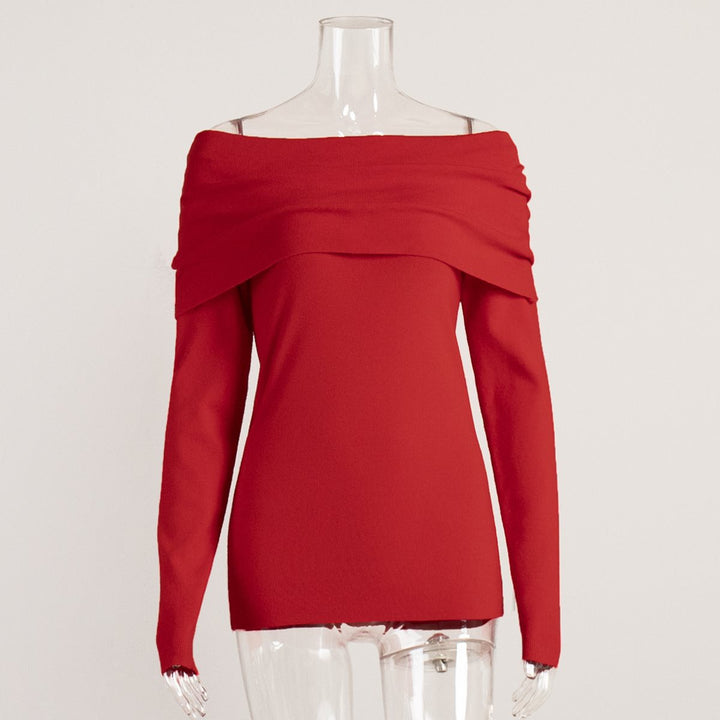 Damen schulterfreier Feinstrick-Pullover mit umlegbarem Carmenkragen Echo Archiv