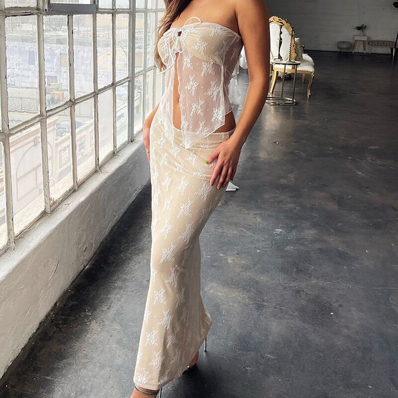 Damen Transparentes Spitzen-Maxikleid Echo Archiv