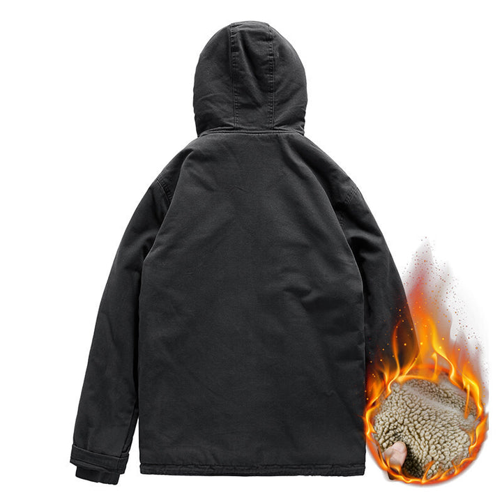 Herren Outdoor-Canvasjacke mit Voll-Sherpa-Innenfutter, Kapuze und Thermo-Isolierung Echo Archiv