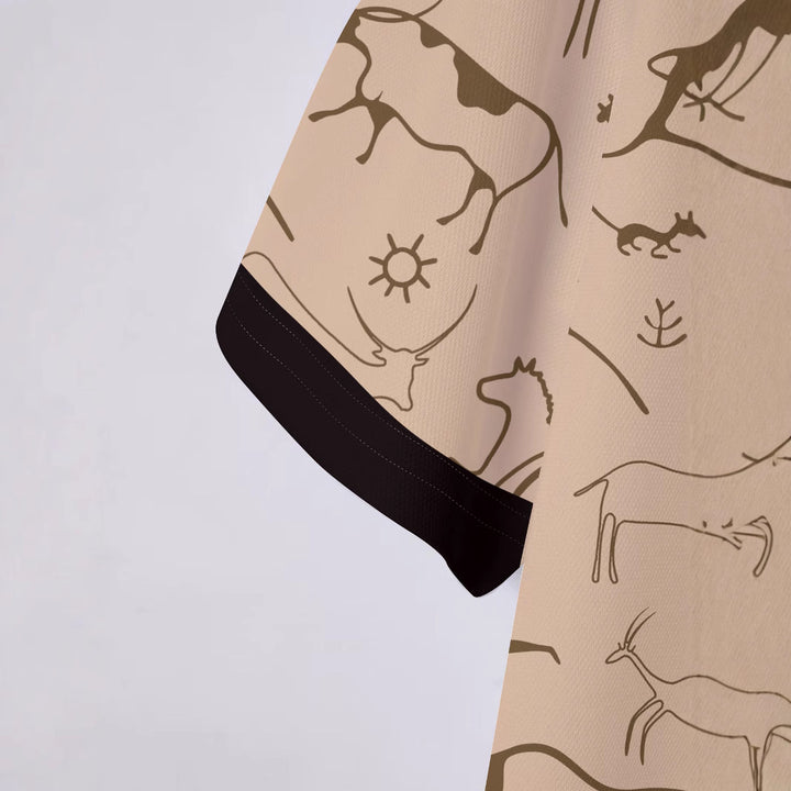 Herren Sportliches Polohemd mit einzigartigem Höhlenmalerei-Design Echoarchiv