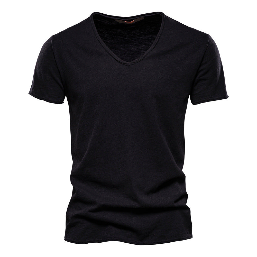 Herren Kurzarm-V-Ausschnitt T-Shirt mit strukturiertem Material Echoarchiv