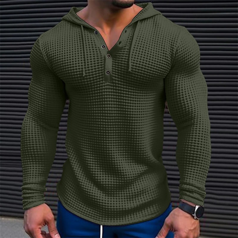Herren lässiges Waffelstruktur-Hoodie mit Knopfleiste Echoarchiv