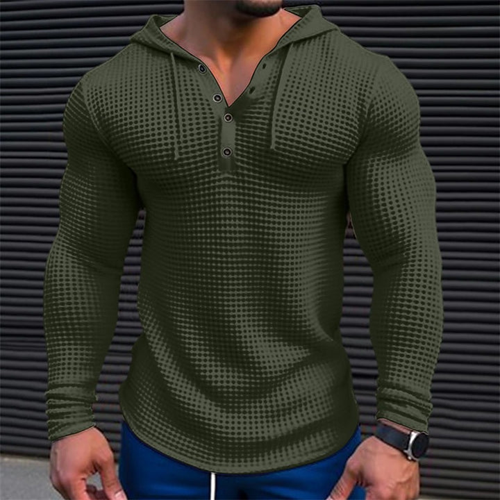 Herren lässiges Waffelstruktur-Hoodie mit Knopfleiste Echoarchiv