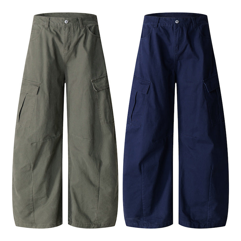 Herren Weite Workwear-Cargo-Palazzohose aus Baumwoll-Canvas mit verstärkten Kniepartien und geräumigen Klappentaschen Echo Archiv