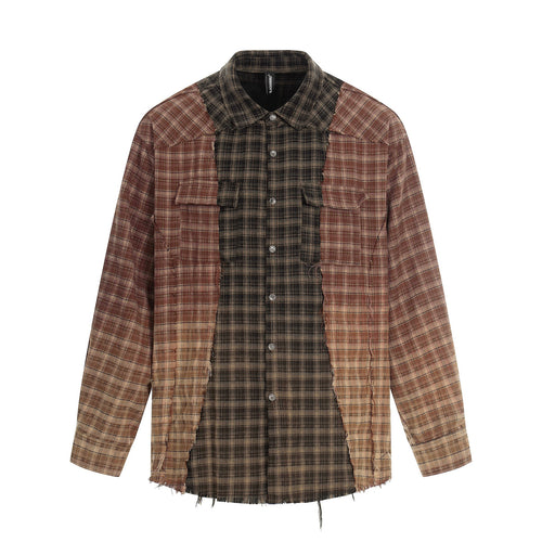 Herren Patchwork-Flanell-Overshirt mit ausgefransten Kanten Echoarchiv