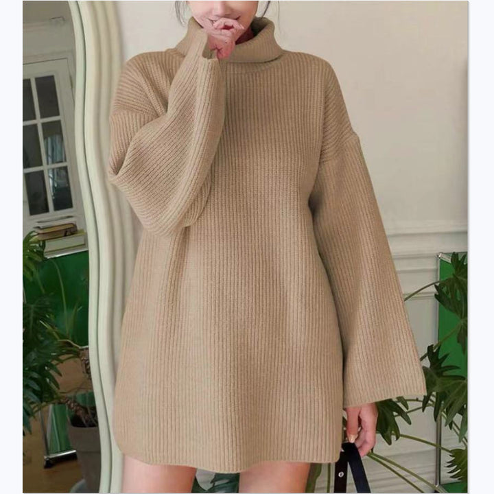 Damen Oversized geripptes Rollkragen‑Strickkleid mit Glockenärmeln – Mavelle