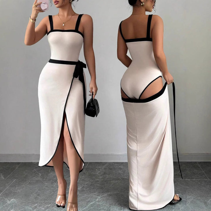 Damen Elegantes Wickelkleid mit tiefem Schlitz und Taillengürtel Echo Archiv