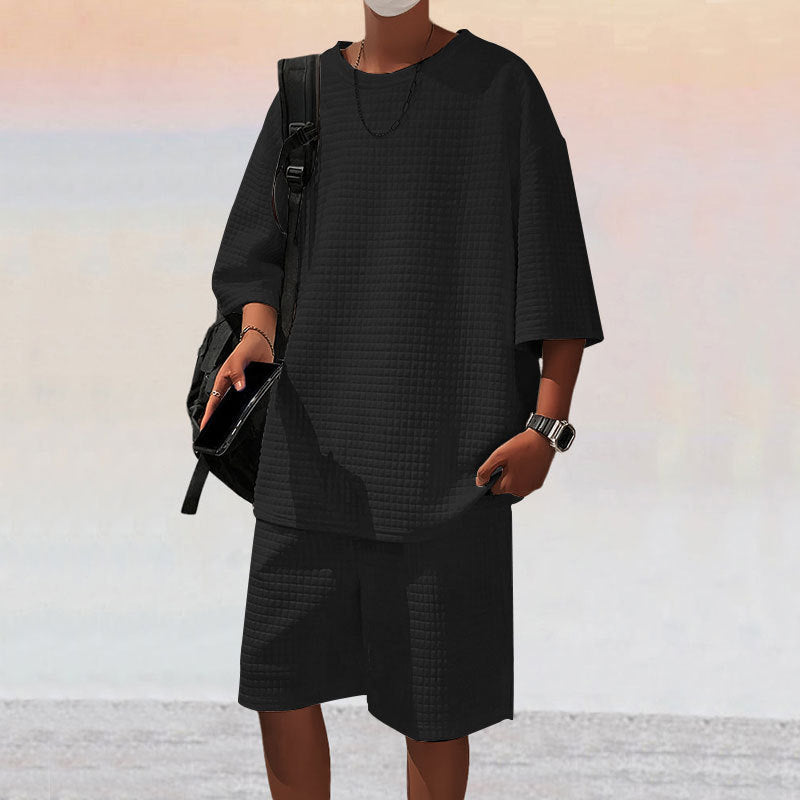 Herren oversized Freizeitsatz mit strukturiertem Oberteil und Shorts Echoarchiv