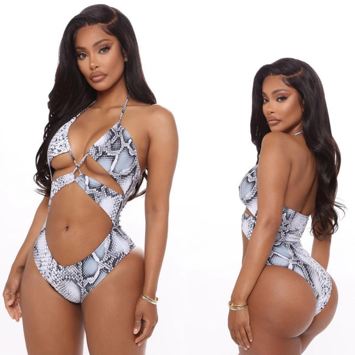 Damen Einteiler Badeanzug mit aufregendem Schlangenprint und modischen Cut-Outs Echo Archiv