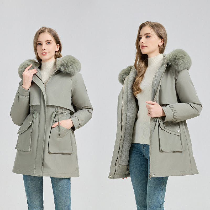 Damen funktionaler Thermoparka mit innenliegendem Teddyfutter, verstellbarer Kordel-Taille und großen Aufsatztaschen – Avérine