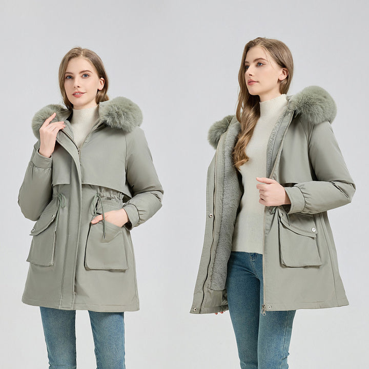 Damen funktionaler Thermoparka mit innenliegendem Teddyfutter, verstellbarer Kordel-Taille und großen Aufsatztaschen – Avérine