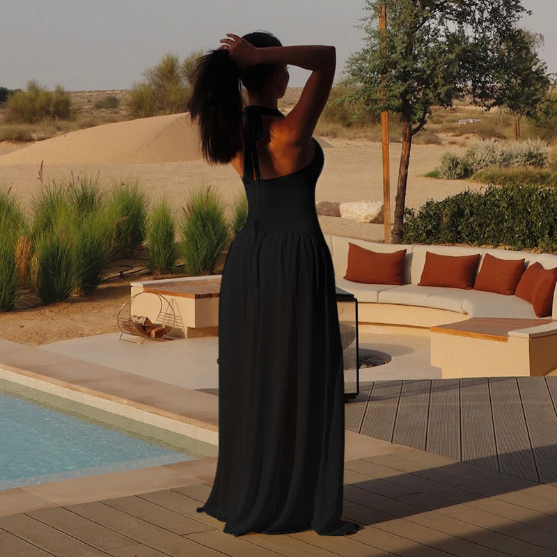 Damen Maxikleid mit tieferem V-Ausschnitt und zarten Transparenzelementen Echo Archiv