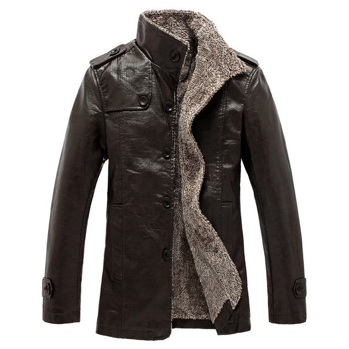 Herren schlanke Kunstleder-Motojacke mit Stehkragen, ergonomischer Nahtführung und leichter Thermofütterung Echoarchiv