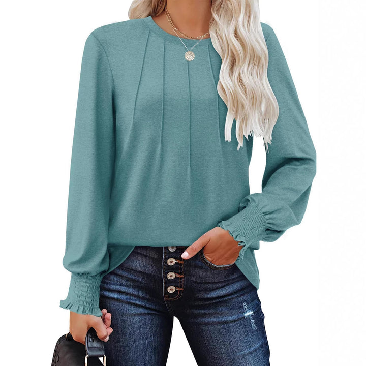 Damen Longsleeve-Tunika mit senkrechten Biesen und gerafften Rüschbündchen – Avérine