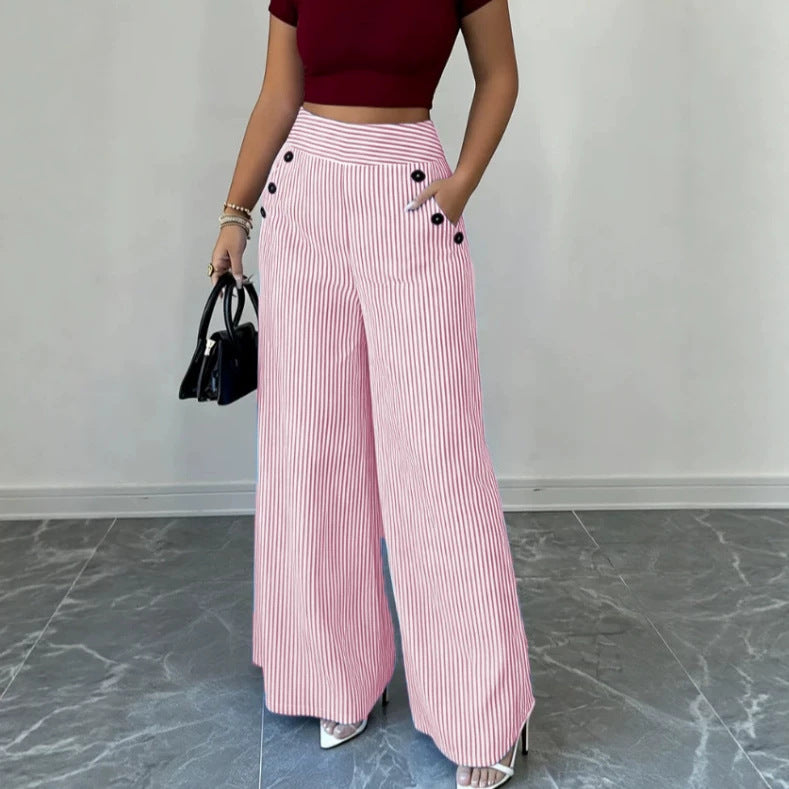 Damen nan hochgeschnittene Palazzo-Hose mit maritimen Knopfdetails und weitem Bein Echo Archiv