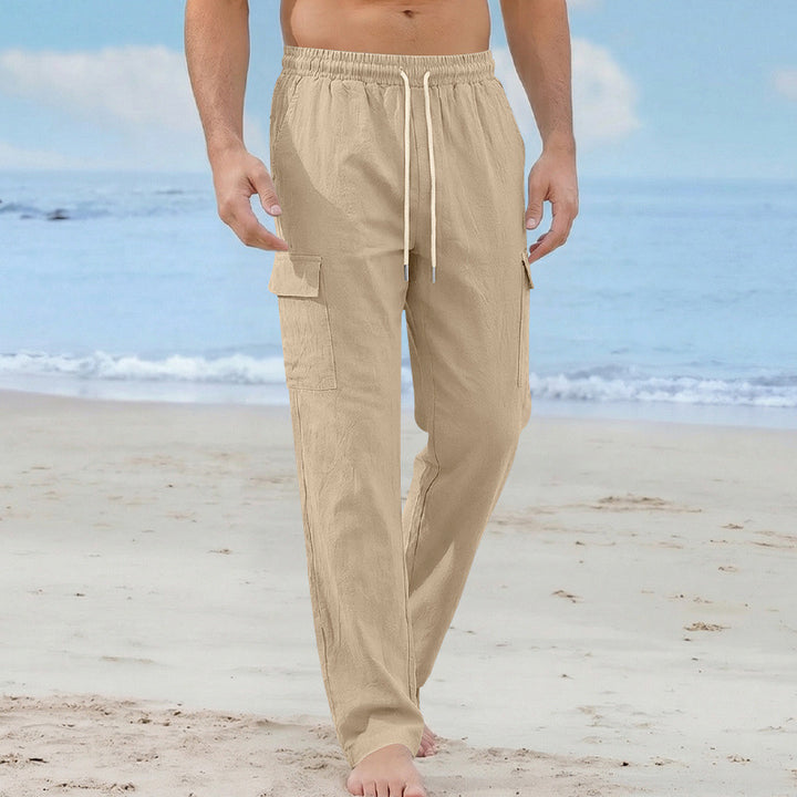 Herren Cargo-Strandhose aus Leinenmix mit elastischem Bund und Kordelzug – Bravaro