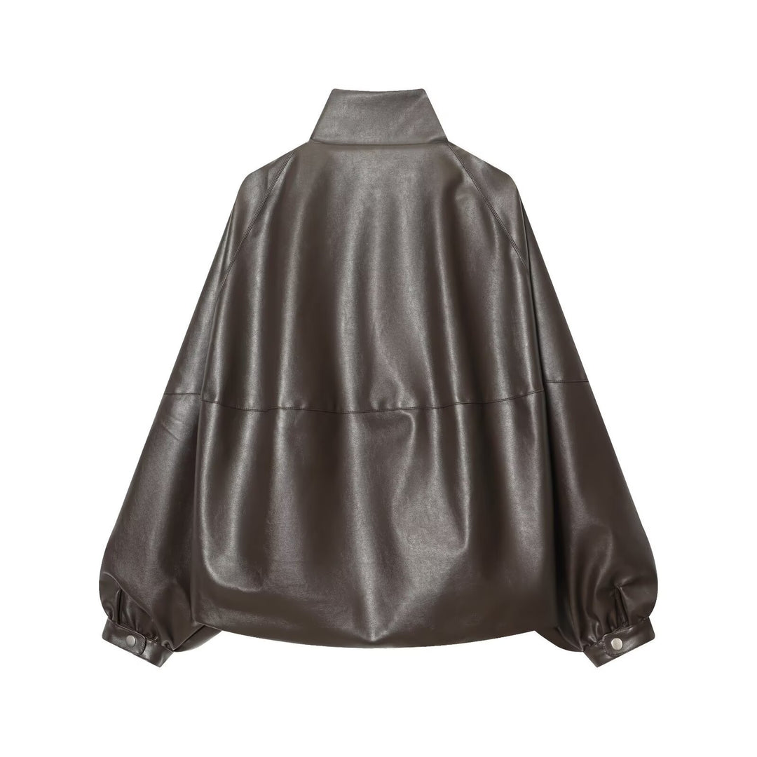 Damen Kunstlederjacke mit voluminösen Ärmeln und gewelltem Design Echo Archiv