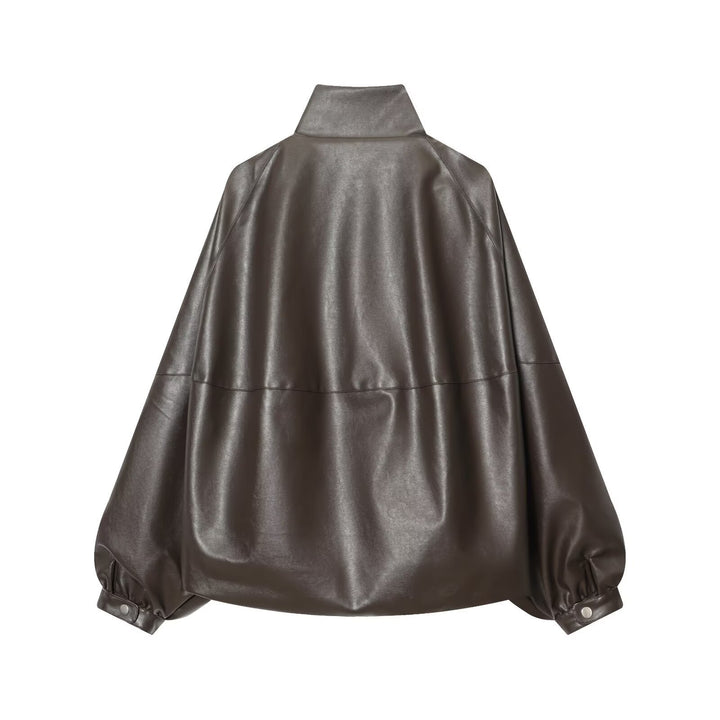 Damen Kunstlederjacke mit voluminösen Ärmeln und gewelltem Design Echo Archiv