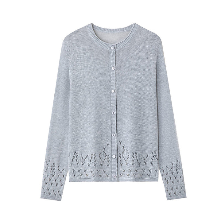 Damen Feiner Feinstrick-Cardigan mit Ajourmuster am Saum und Rundhalsausschnitt Echo Archiv