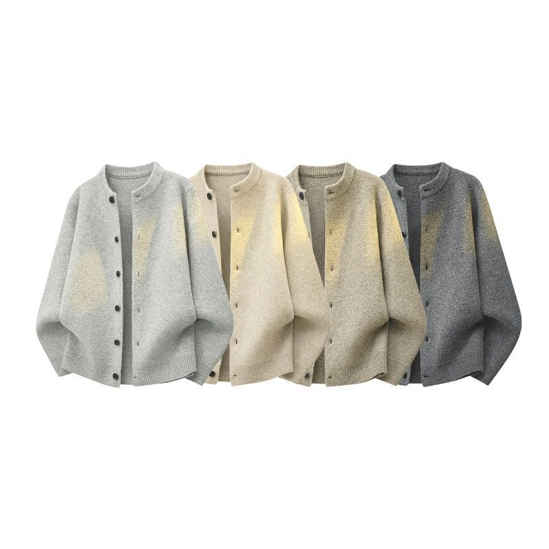 Damen Oversize Strickjacke im Bomberstil mit Rundhals, geripptem Saum & Ballonärmeln Echoarchiv