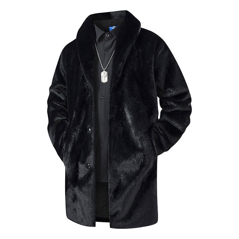 Herren Langer Kunstfell-Mantel mit Oversize-Schnitt und Schalkragen Echo Archiv