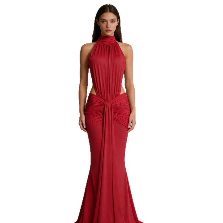 Damen Elegantes Drapiertes Abendkleid mit tiefem Rückenausschnitt und figurbetontem Schnitt Echo Archiv