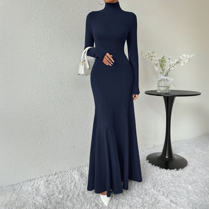 Damen figurbetontes Rollkragen-Maxikleid mit Meerjungfrauen-Silhouette, langen Ärmeln und formendem Stretch-Jersey – Valéora