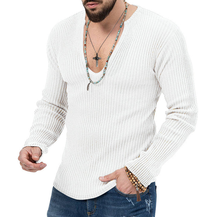 Herren Langarm-Rippenpullover mit tiefem V-Ausschnitt und modernem Schnitt Echoarchiv