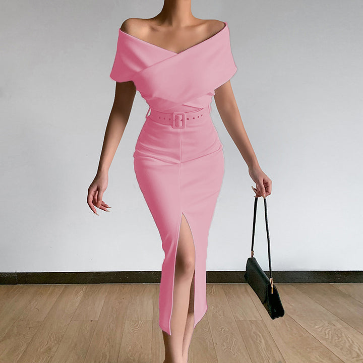 Damen Off-Shoulder Maxikleid mit Taillengürtel und seitlichem Schlitz Echo Archiv