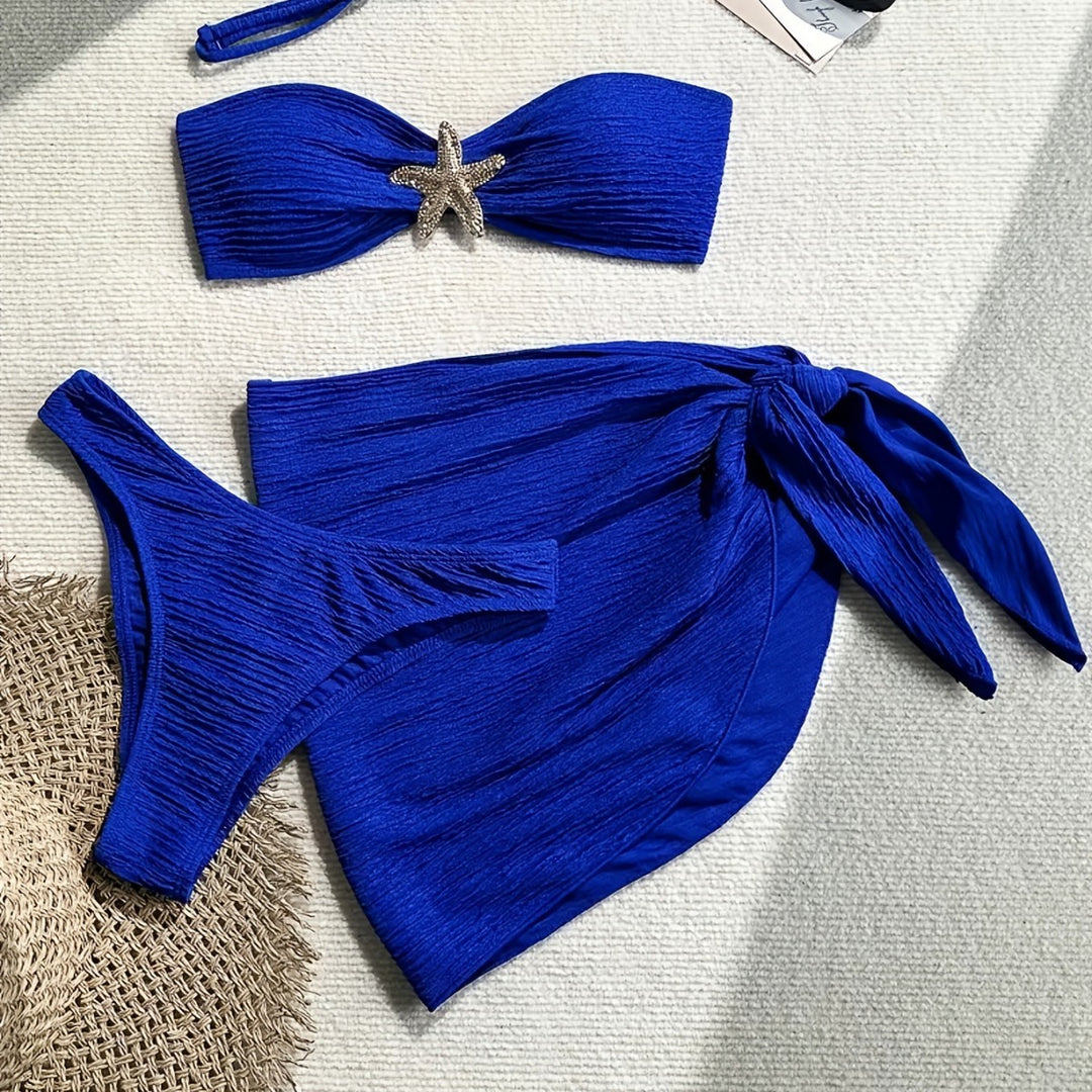 Damen Bandeau-Bikini-Set mit verspieltem Wickelrock und funkelndem Starfish-Detail Echo Archiv