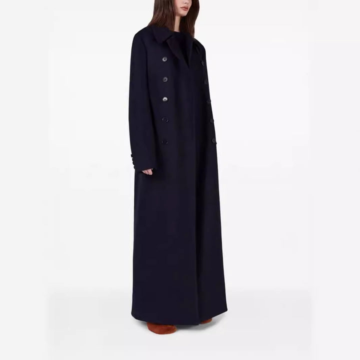 Damen Maximal langer doppelreihiger Wollmantel mit weitem Oversize-Schnitt Echoarchiv