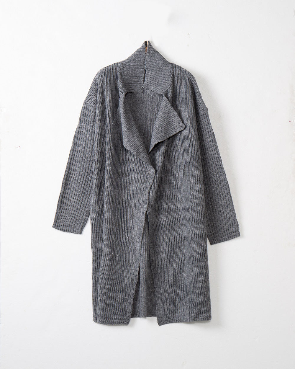 Damen langer offener Rippstrick-Cardigan mit weitem Schalkragen Echo Archiv