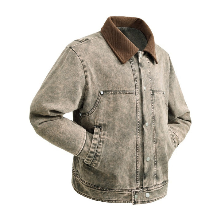 Herren gepolsterte Denimjacke mit Cordkragen, Druckknopfverschluss und praktischen Seitentaschen – Denvaro