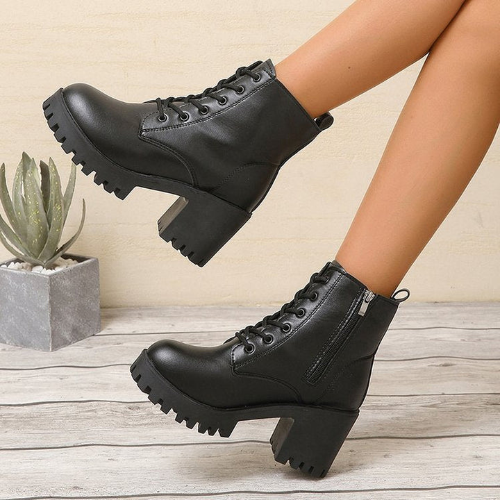 Damen High-Top Stiefeletten mit robustem Blockabsatz und Schnürung Echoarchiv