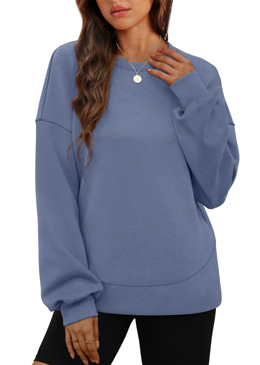 Damen nan lässiges Oversize Rundhals-Sweatshirt mit überschnittener Schulter gerundetem Saum und weichem Innenfutter Echo Archiv