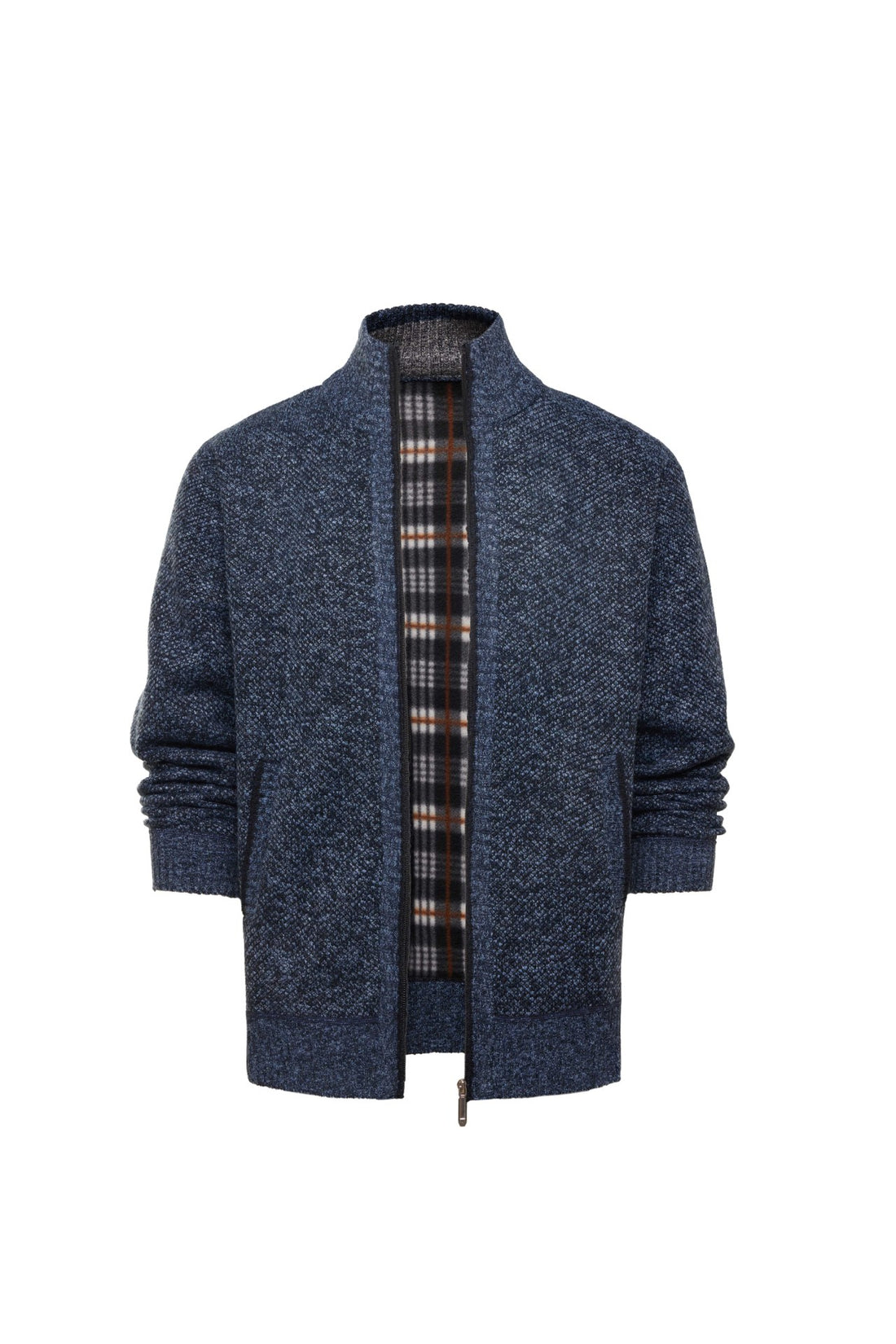 Herren sportlicher Strickjacke mit durchgehendem Reißverschluss und innenliegendem Karodesign – Terenzo