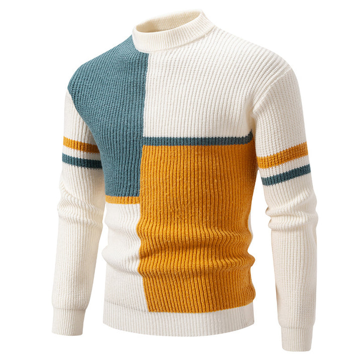 Herren Strickpullover mit modernem Farbblockdesign und hohem Kragen Echoarchiv