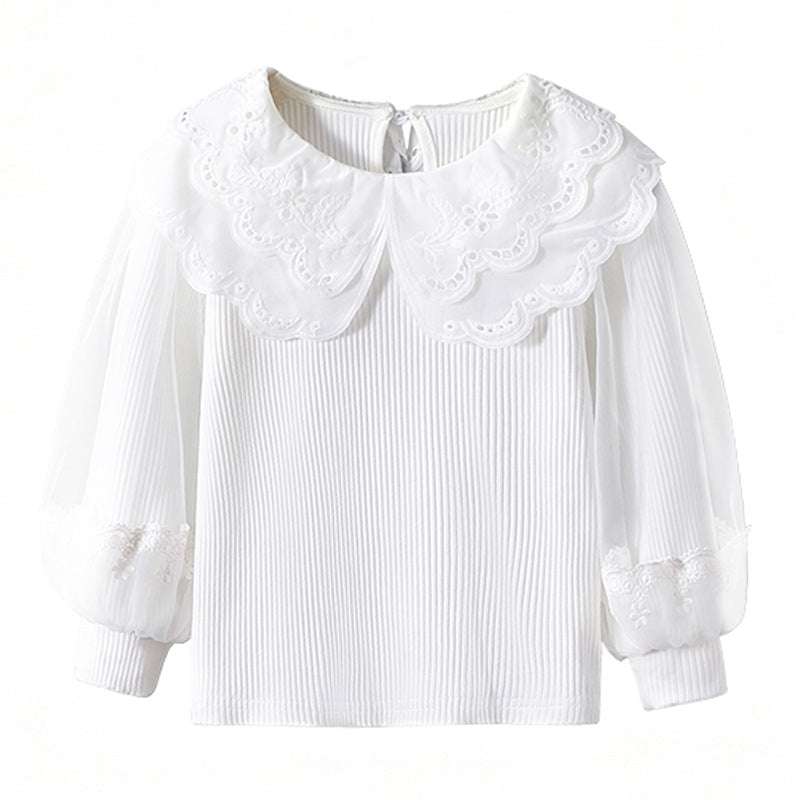 Mädchen Bluse mit Spitzenkragen und transparenten Ärmeln Echo Archiv