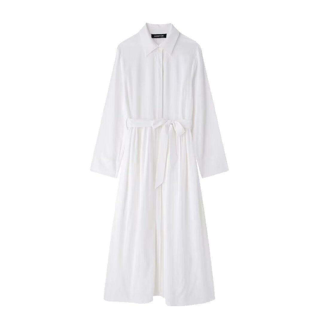 Damen Hemdkleid mit Taillengürtel und fließender Maxirock-Silhouette Echoarchiv