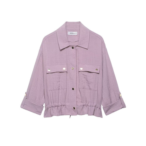 Damen Utility-Overshirt-Jacke mit Kordelzug und aufgesetzten Taschen Echo Archiv
