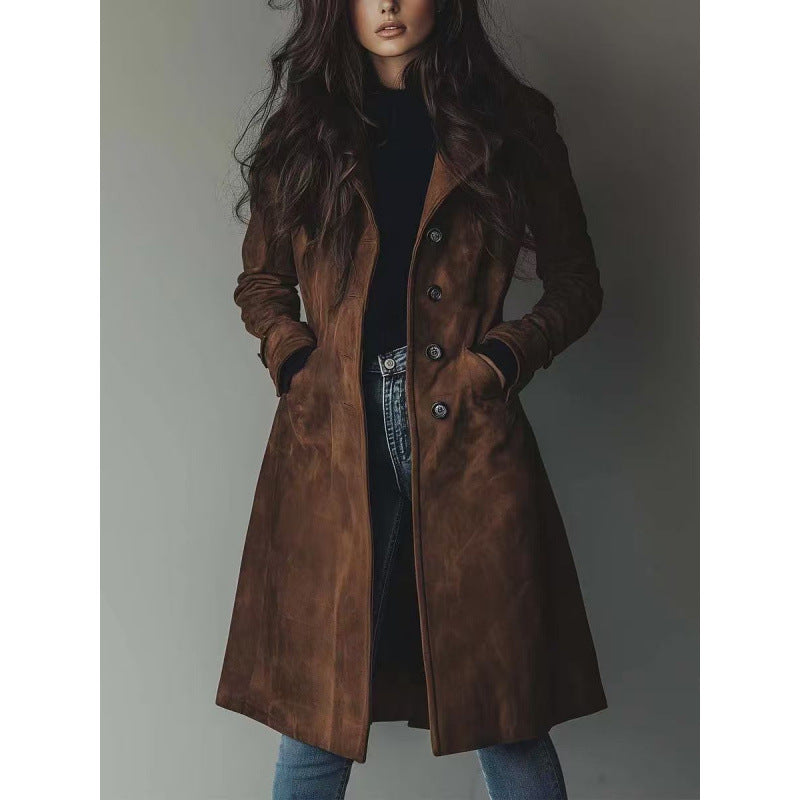Damen Longline Wollmix-Mantel mit tailliertem Schnitt, Reverskragen und Pattentaschen – Montévia