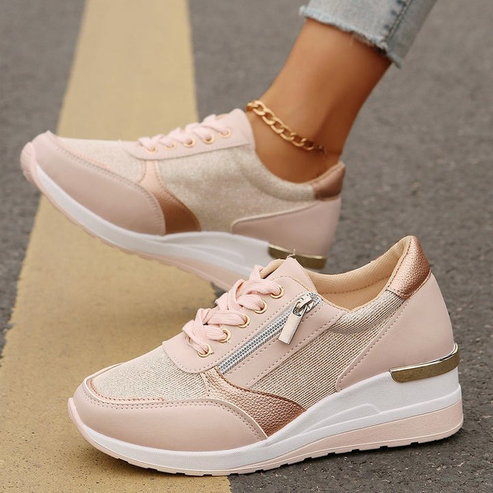 Damen  stylische Plateausneaker mit seitlichem Reißverschluss gepolstertem Komfortfußbett und dekorativen Metallic-Overlays Echo Archiv